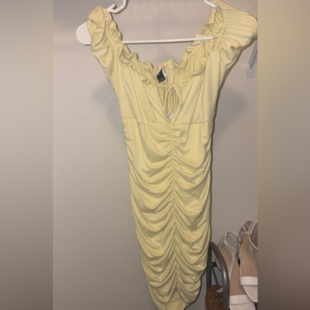 Windsor Yellow Ruched Mini Dress
